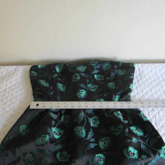 J CREW Jacquard Black w/ Green Floral V-neck Sleeveless Cocktail dress Sz 6 - Picture 13 of 15